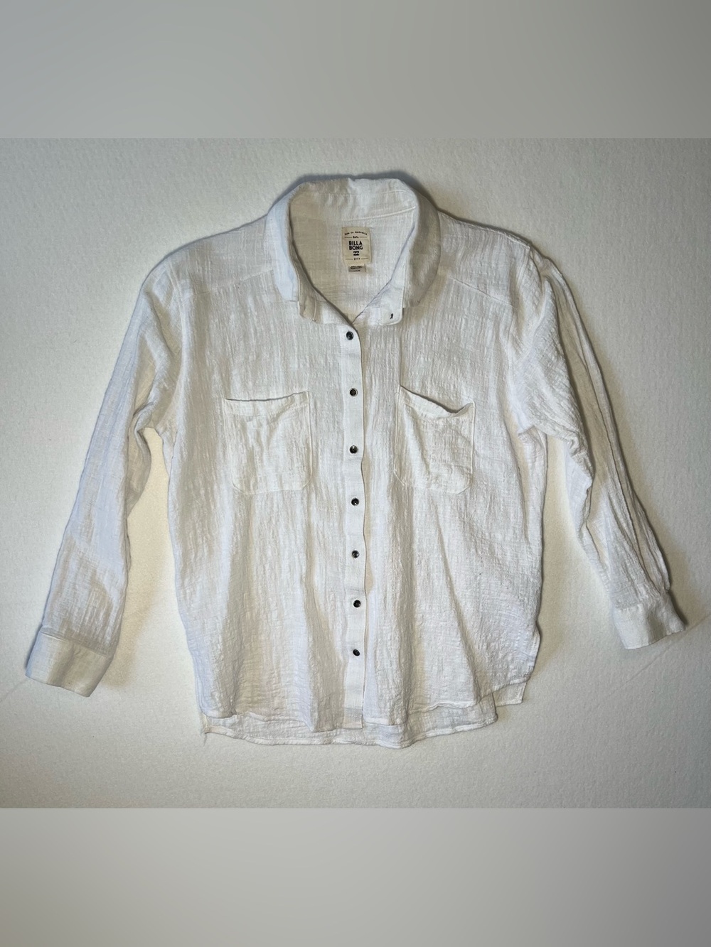 Billabong White Cotton Gauze Button Front Shirt Womens Large L Beachy Top